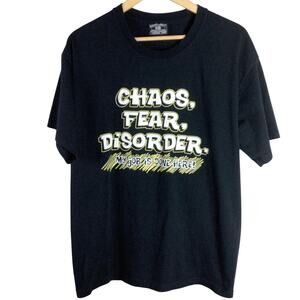 Vtg Steve & Barry's Puffy Paint Chaos Fear Job Shirt Black Large